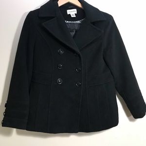 Black wool double breasted pea coat